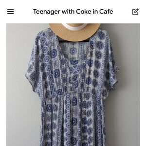 Alchemy thread Elegant Blue and White Patterned Dress boho tassel tie